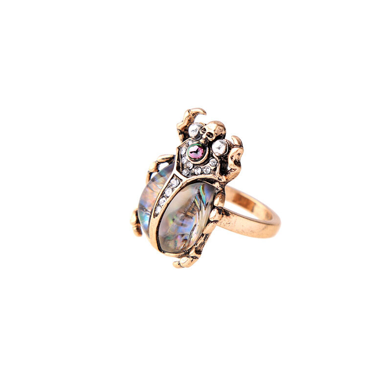 Retro Ladybug Women Ring Colorful Rhinestone Finger Ring Bronze Metal Ring
