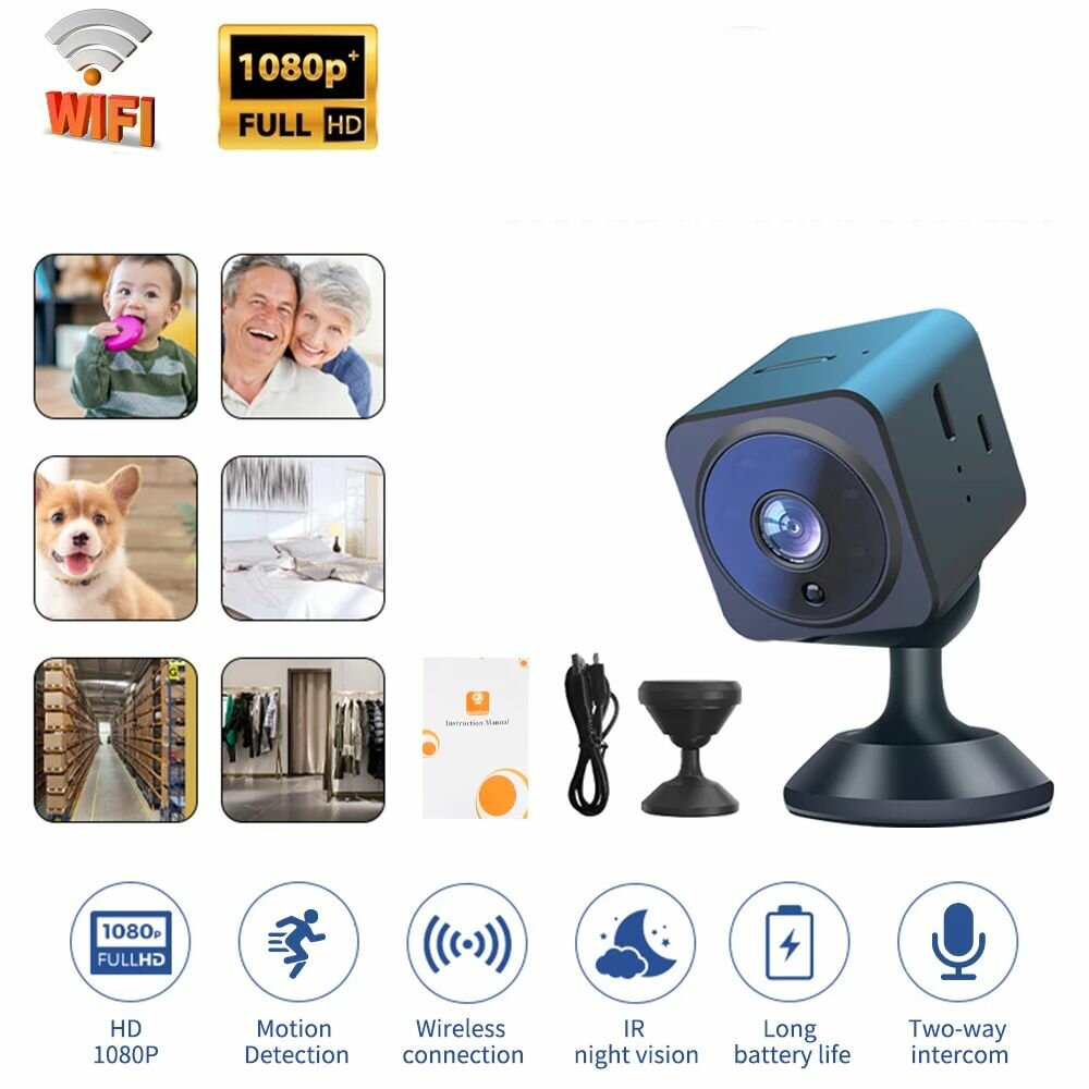 Mini AS02 Camera Infrared Night Vision Camcorder Home Security Surveillance Wireless WiFi Camera New Small Square Camera