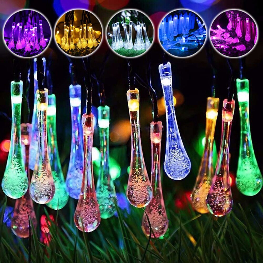 20M 200 LED Solar Water Drop Fairy String Light Garden Party Xmas Decor