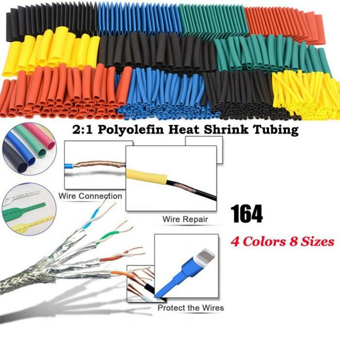 164 piezas de poliolefina que se contraen surtidos Tubo termorretráctil Alambre Cable con aislamiento conjunto de tubos