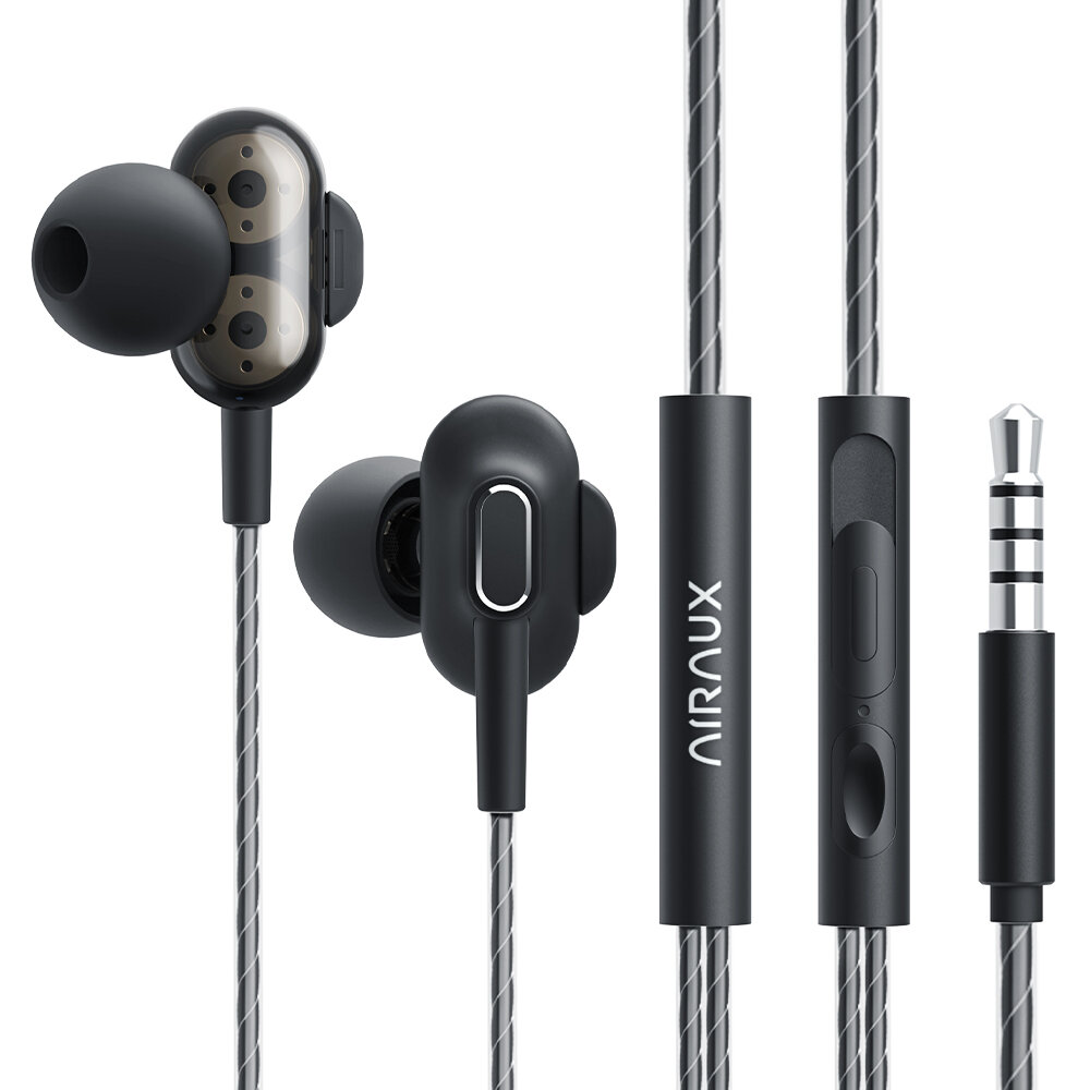Airaux aa-he4 3.5mm earphone in-ear wired earbuds double 8mm dynamic driver hifi stereo gaming headphone meeting headset with mic