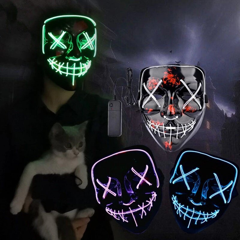 

Halloween EL Glowing Mask Black V-shaped Blood Horror LED Face Mask Ghost Face Fluorescent Aatmosphere Props