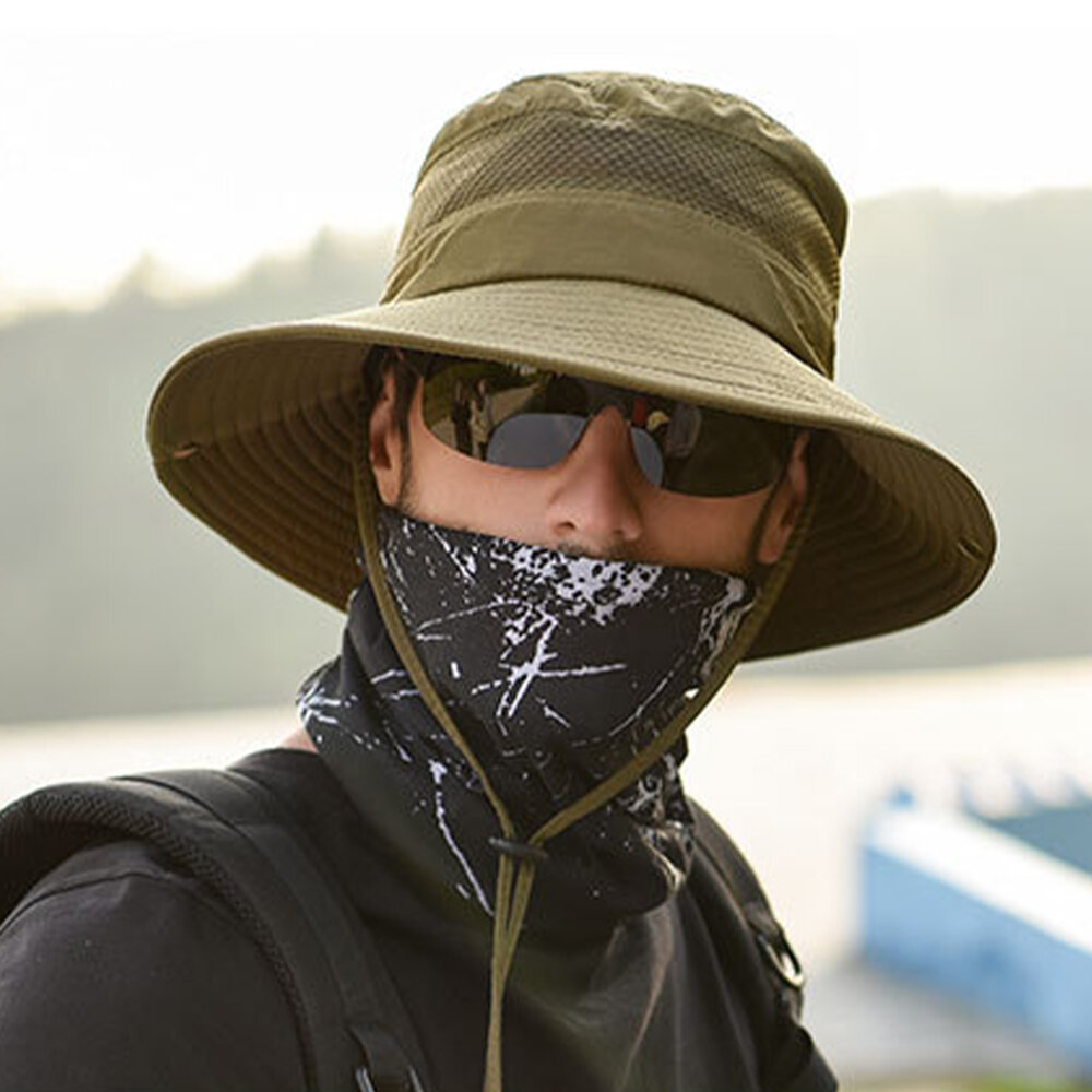 Mens Foldable Breathable Bucket Hat With String Outdoor Fishing Hat Climbing Sunshade Caps