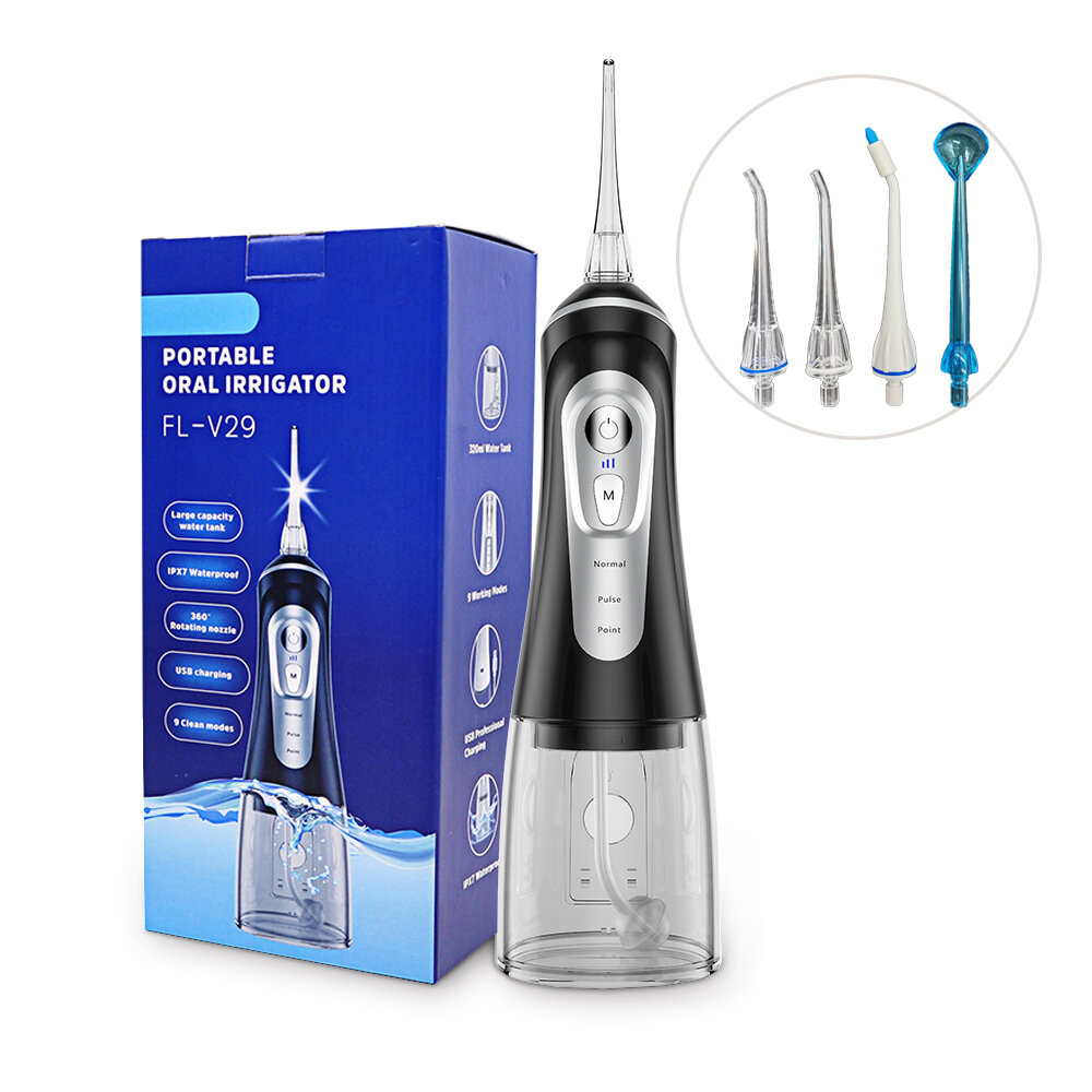 Portable Oral Irrigator 320ML Water Dental Flosser 360 Degree Rotatable Nozzle IPX7 Waterproof 9 Working Modes Tooth Cle