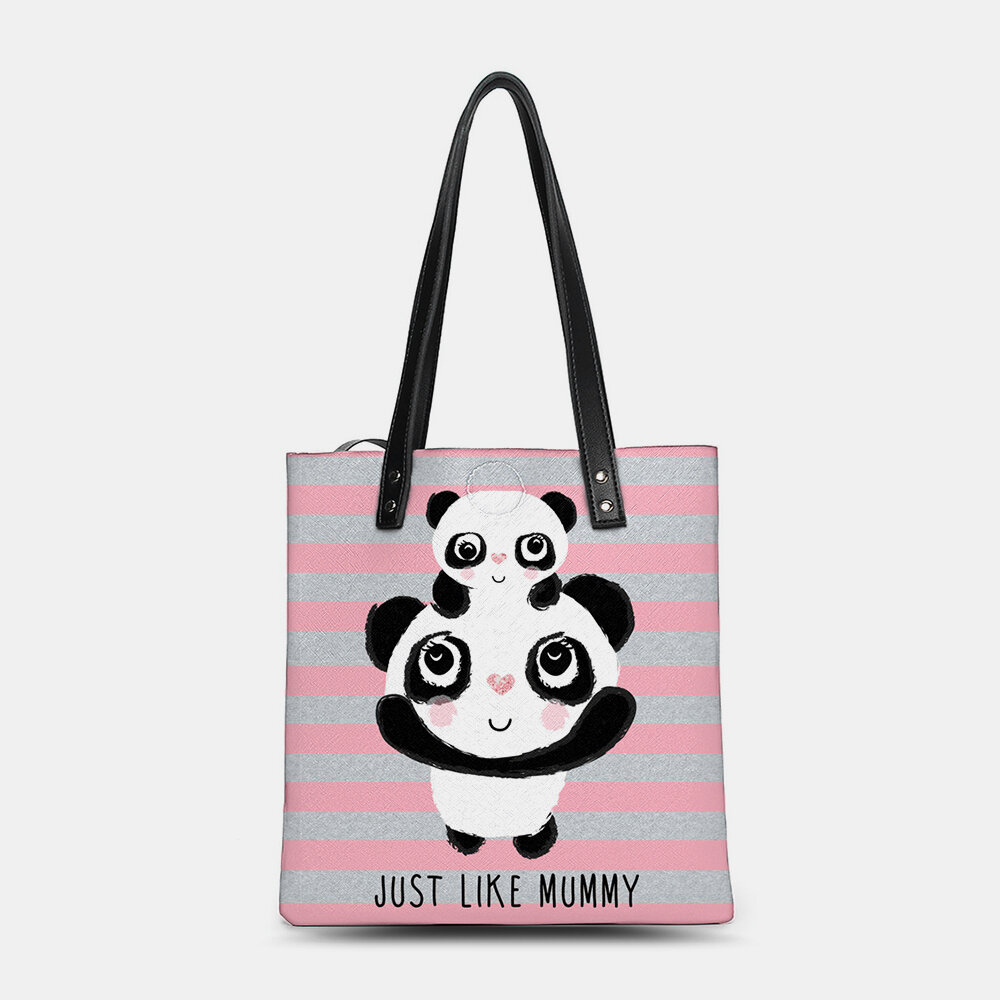 Winter 2022 Cute Panda Striped Printing Handbag Faux Leather Large Capacity Waterproof...