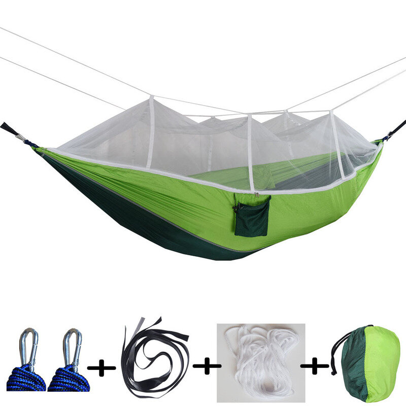Dubbele muggennet hangmat voor camping en tuin van 260x140cm voor twee personen, maximale belasting van 300kg.