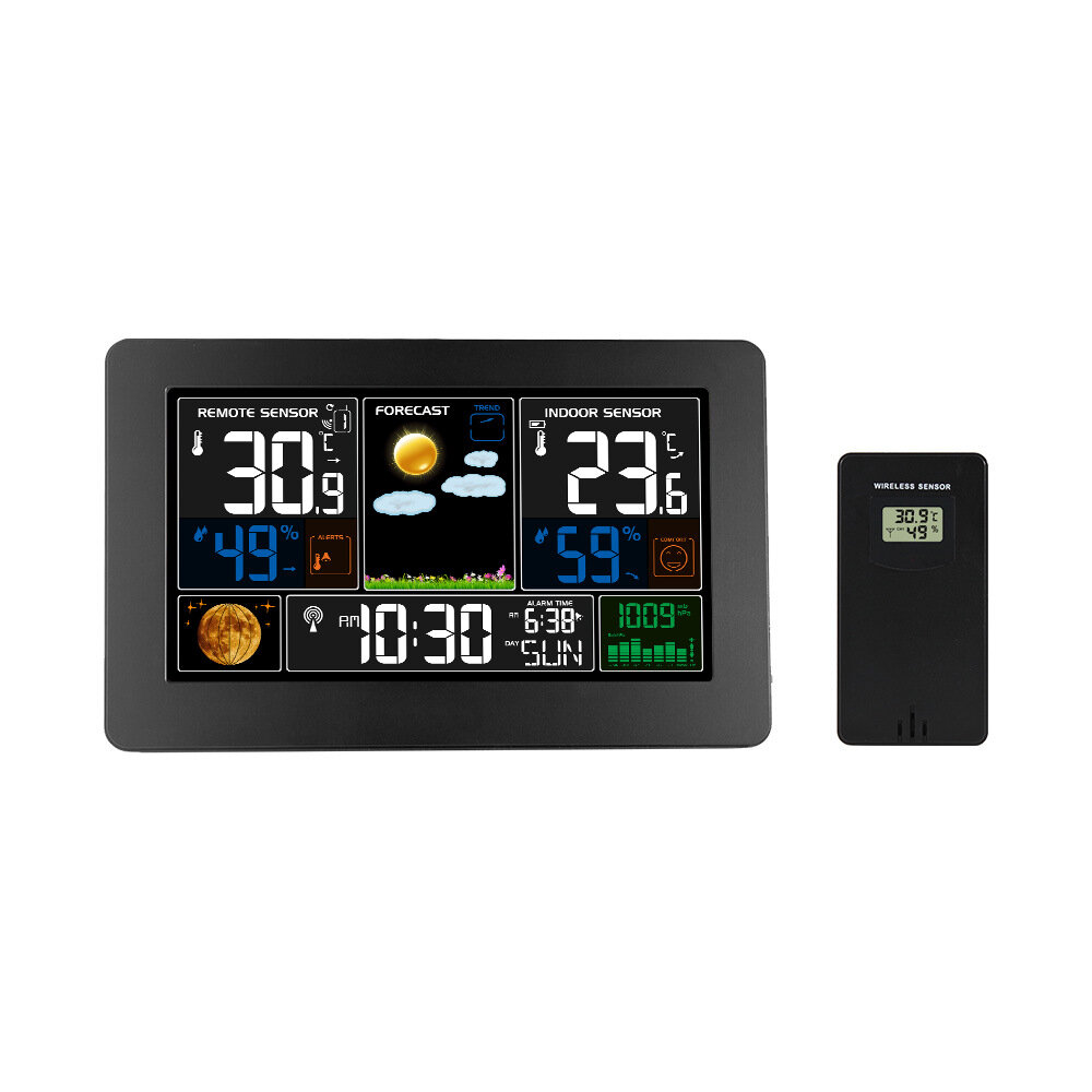 ZX3378B 7.4 "Kleurenscherm Draadloos Weerstation Digitale Wekker Temperatuur-vochtigheidsmeter met 4