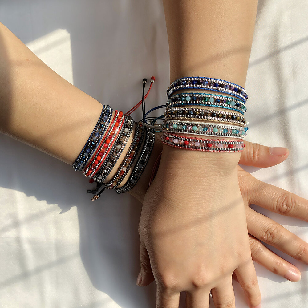 10 kleuren bohemien kristal kralen armband meerlagig touw telescopisch passen vrouwen armband