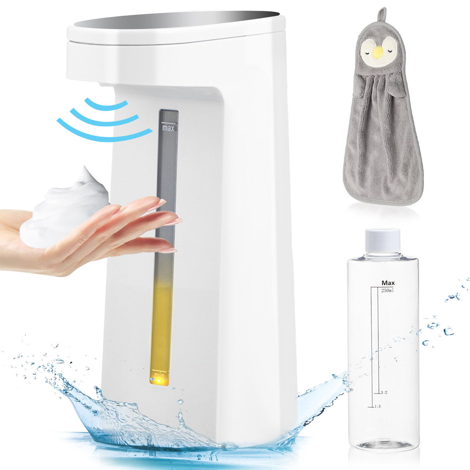 

GEMITTO Automatic Foaming Soap Dispenser 250ml/ 8.5oz Touchless Soap Dispenser Waterproof Hand Washer