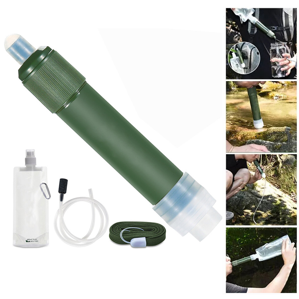 Filtro per l'acqua per esterni Sistema di filtrazione portatile per depuratore d'acqua a 2 stadi Attrezzatura di sopravvivenza per campeggio Escursionismo Arrampicata
