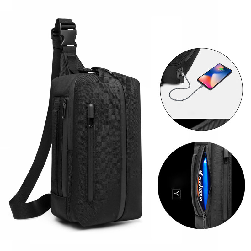 OZUKO Heren Oxford Student Outdoor Sports Casual Crossbody Bag Travel USB Waterdichte Tas Schoudertas Sling Bag Chest Bag