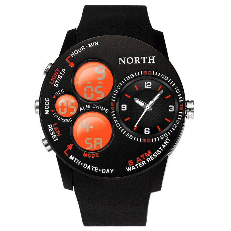 Fashion Casual Men Digital Watch 5ATM Waterproof Luminous Week Date Display Stopwatch Dual Display W