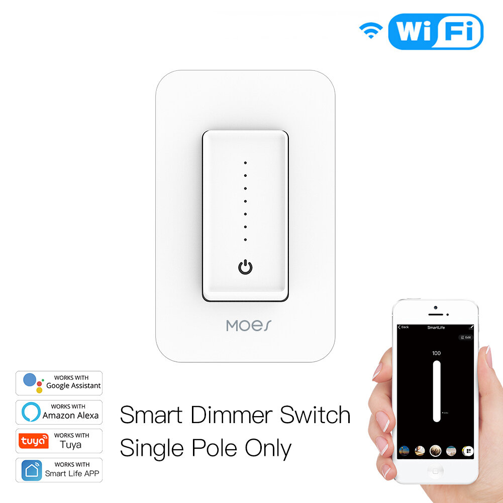 

Moeshouse US WiFi Smart Light Dimmer Switch Smart Life/Tuya APP Compatible with Alexa Google Home for Voice Control No H