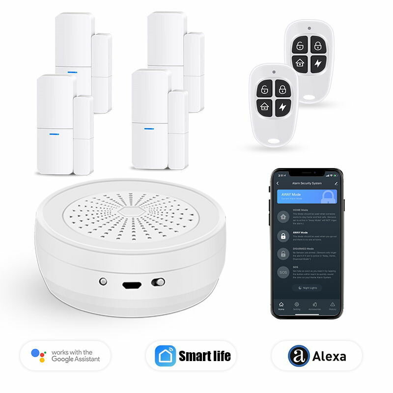 

Tuya WiFi 433MHz Door Sensor Alarm Set Wifi Home Security Kit Works with Alexa Google Home