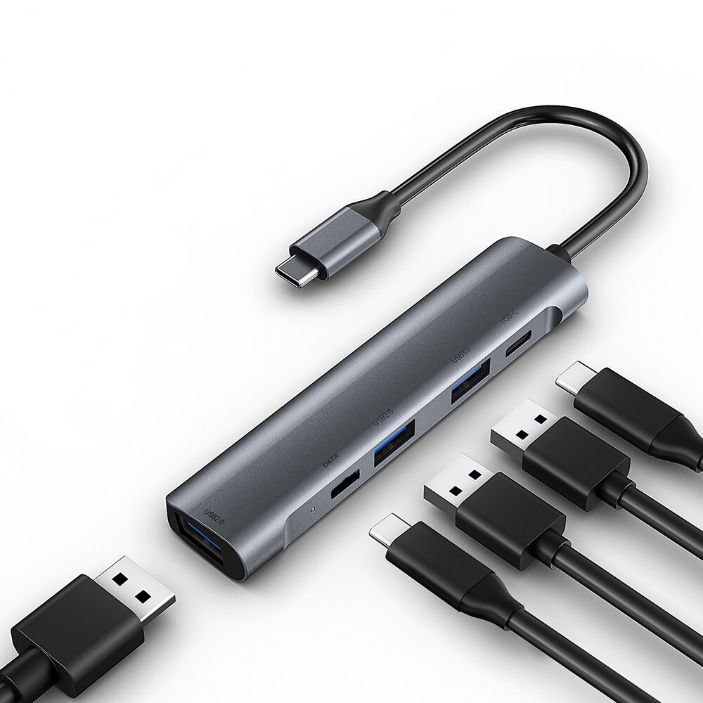 

Geva HV501 USB-C Hub Type-c to 60W PD Charging Data Transmission USB3.0 USB2.0 5-in-1 Docking Station for Laptop Switch