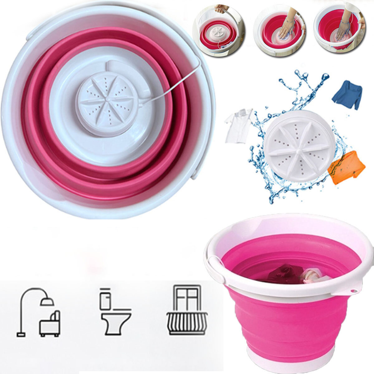 10L Mini Folding Wash Machine Automatic Washing Bucket Underwear Clothes Washer Dryer for Business Self-Driving Travel
