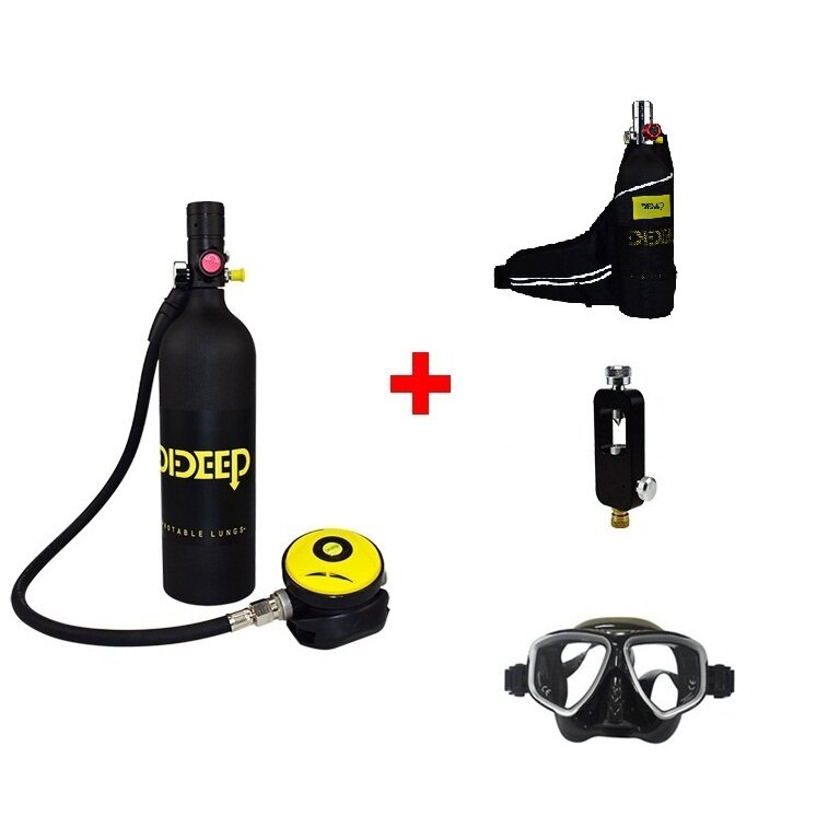 DIDEEP 1L Oxygen Tank Respirator Adapter Head Storage Bag Goggles Underwater Scuba Diving Set