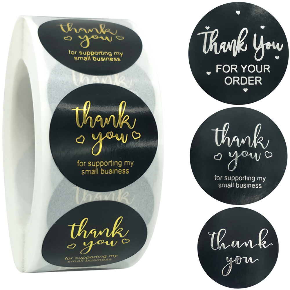 

500pcs Black Stationery Sticker Adhesive Bronze Paper Labels Thank You Scrapbook Sealing Envelope Stickers Supplies