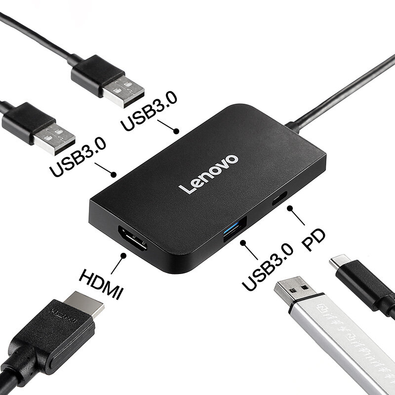

Lenovo S705 Multifunctional 5 in 1 Type-C Hub Docking Station Adapter with 3*USB 3.0 / HDMI / PD Fast Charging for MacBo