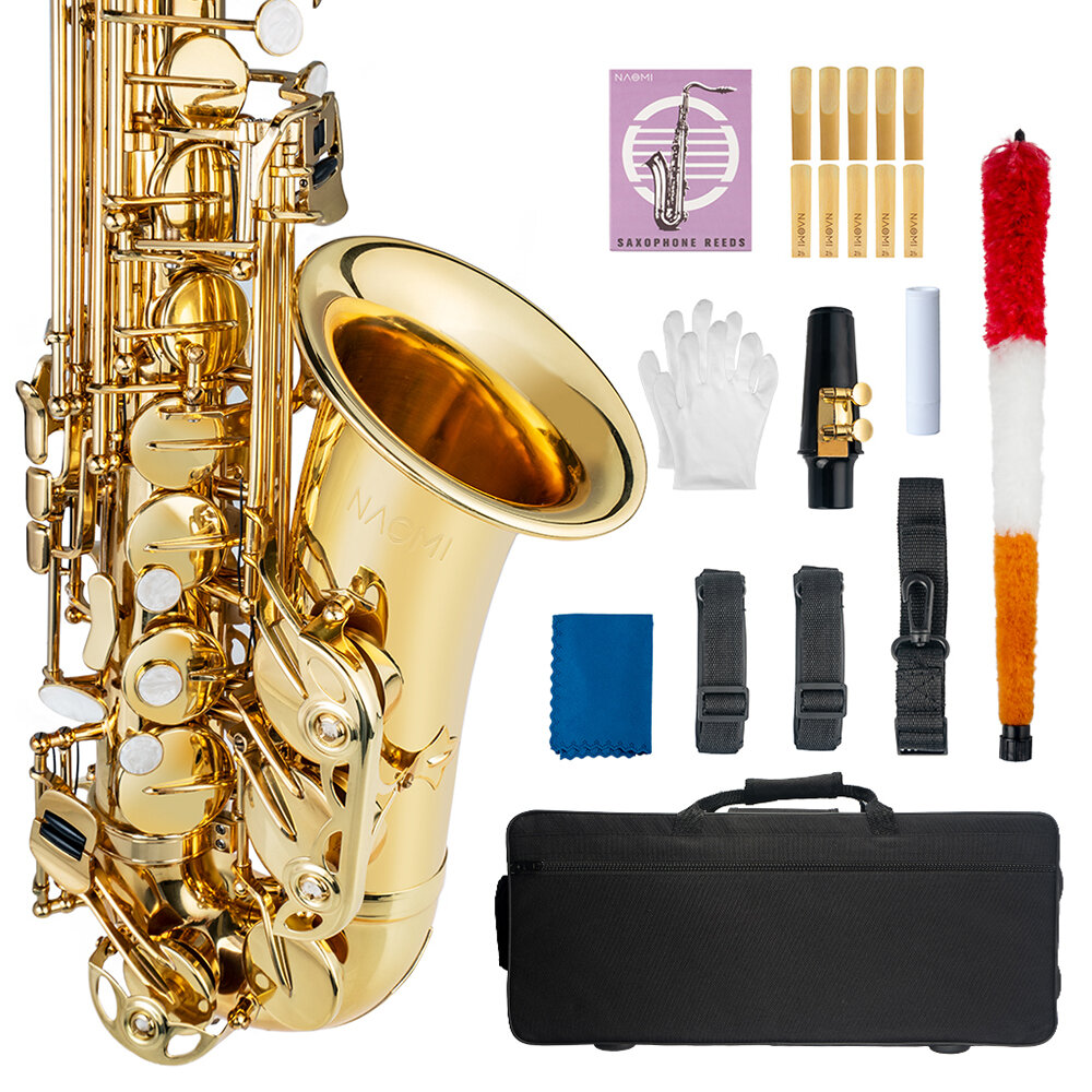 NAOMI Saxofoon Eb Altsaxofoon Messing Goud Gelakt E Flat Sax 802 F Key Saxofoon voor Beginner