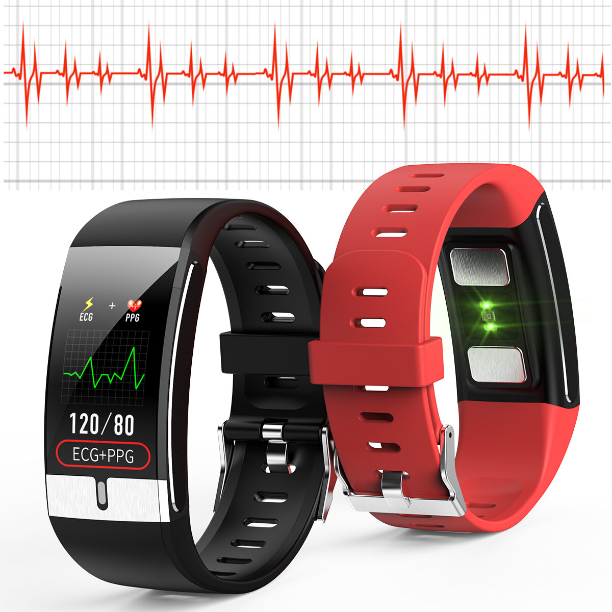[SPO2 Monitor]Bakeey E66 Thermometer ECG+PPG Heart Rate Blood Pressure Oxygen Monitor IP68 Waterproof USB Charging Smart