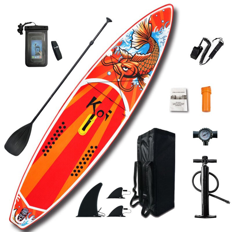 

Funwater 350x84x15cm SUP Paddle Board Surfing Inflating Stand-up Surfboard Beach Long Board with Pump Fin Safety Foot Ro