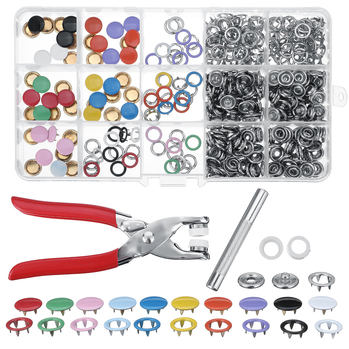 100200 Sets DIY Press Studs Tools Kit Assorted Colors Snap Metal Sewing Buttons