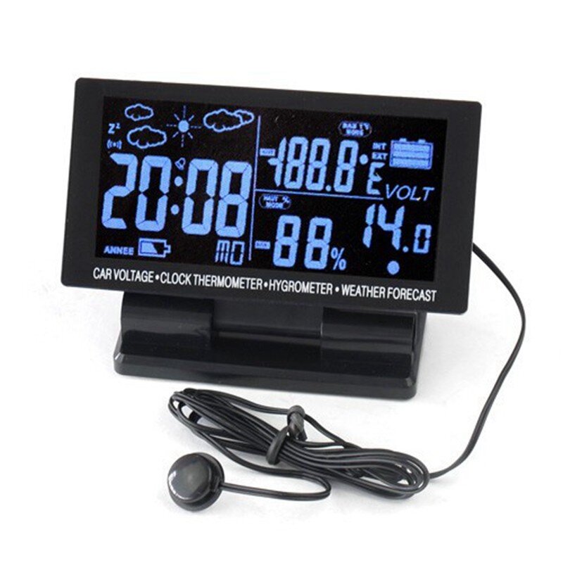 EC60 4.5 inch LED Display 12V/24V Car Thermometer+Volt Meterr+Hygrometer+Weather Forecast+Clock