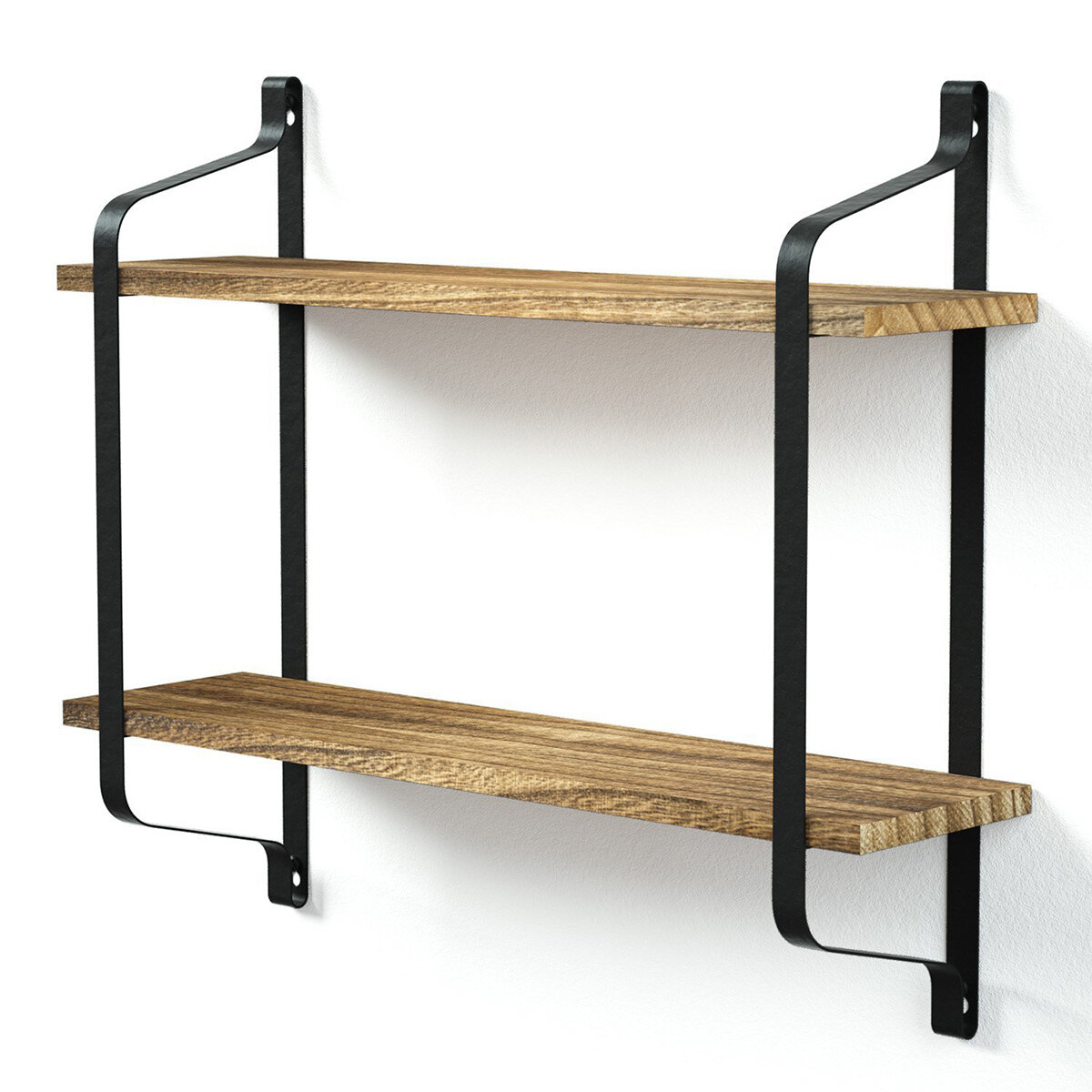 2 Tiers Wall Mounted Storage Rack Wall Hanging Wood Shelves Holder Organizer Bookshelf Display Stand