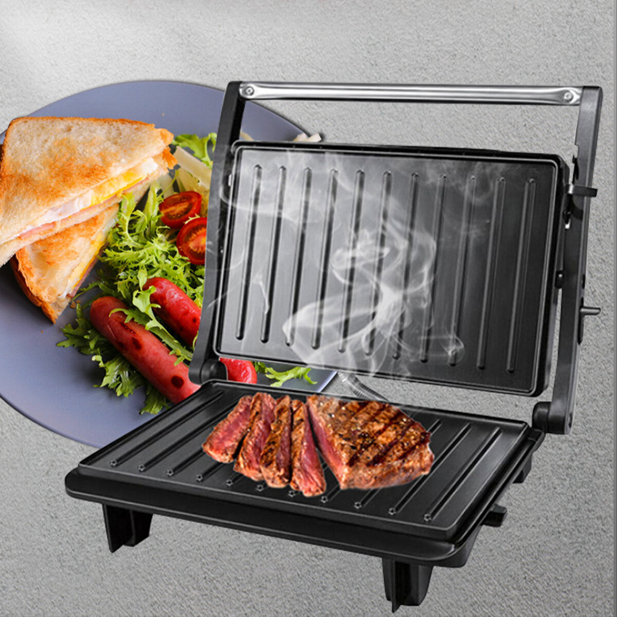 1000W Multi function BBQ Grilled Steak Machine LED Indicator Durable Breakfast Machine Double Heating Grilling Machine