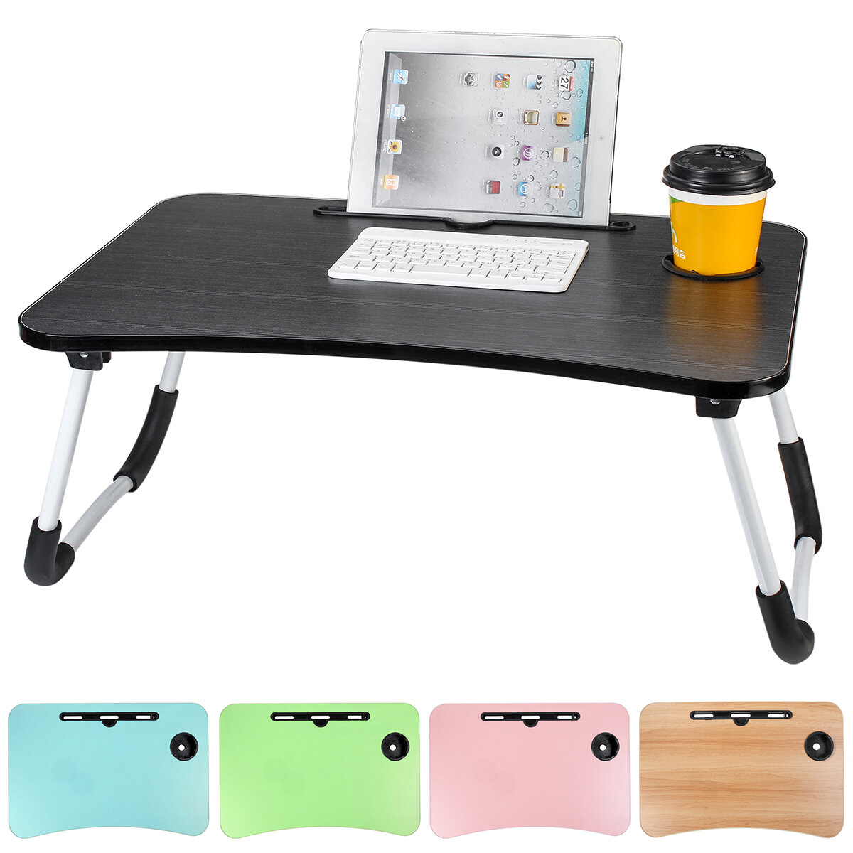 60 x 40 x 28cm Bed Tray Desk Folding Computer Desk With Card Slot And Cup Holder