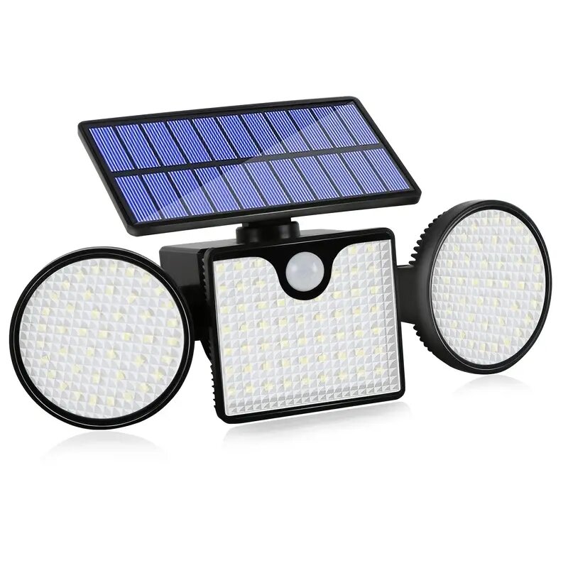 屋外ソーラーパワーフラッドライト、動き検知、3つの調整可能なヘッド、270°の広角