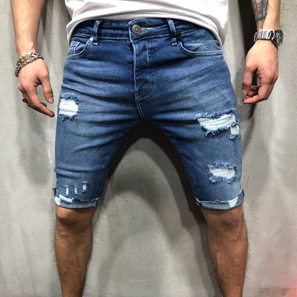 Mannen rechte denim shorts slim comfortabel zacht casual jeans met gaten voor outdoor camping en wandelen