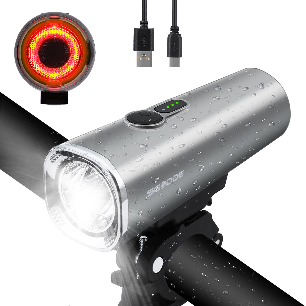 

SGODDE 600LM LED Bike Light Set 5 Modes Adjustable USB Rechargeable Super Bright Front Light with Taillight for MTB Road