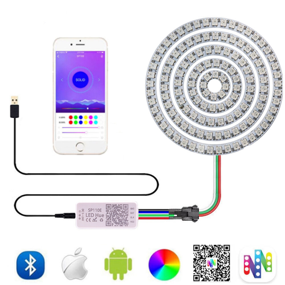 

WS2812B Led Pixel Ring Individul AddressabIe Ring 5050 RGB WS2812 IC BuiIt-in Led ModuIe With USB/DC Wire And SP110E Con