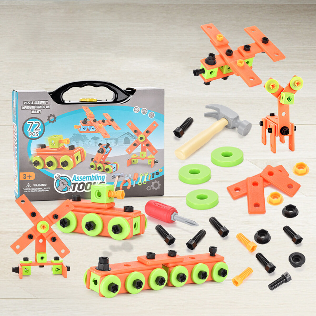 13/72Pcs 3D Puzzle DIY Asassembly Screwing Blocks Repair Tool Kit Educational Toy for Kids Gift