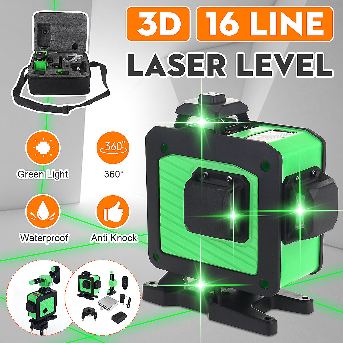 Poziomica laserowa 3D 16 linii z EU za $59.99 / ~242zł