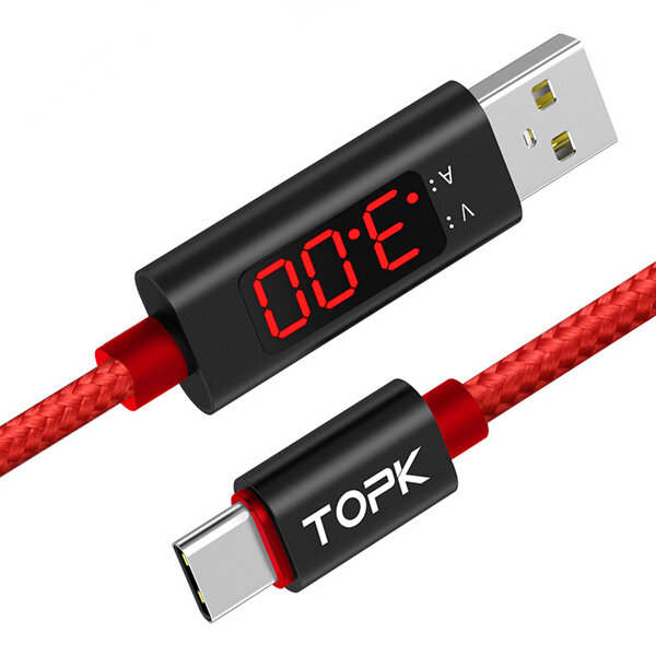 TOPK D-Line1 3A QC3.0 Voltage Current Display Type C Fast Charging Data Cable 1M For Phone Tablet