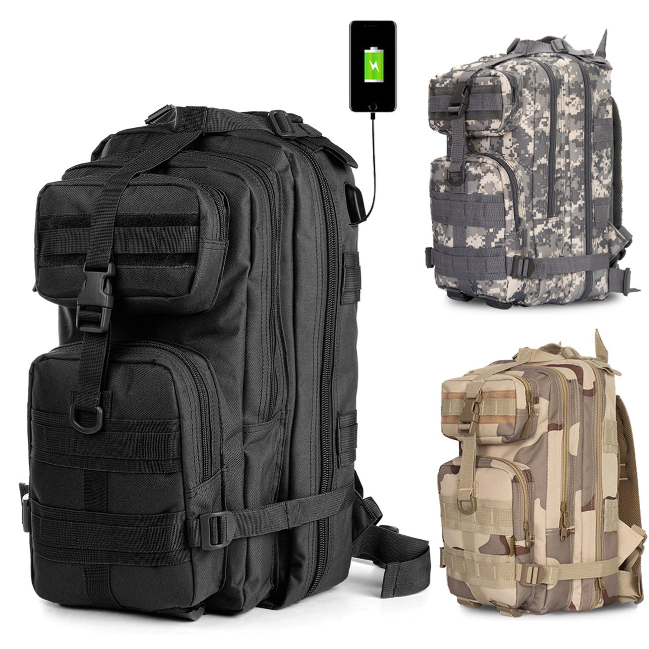 36L Outdoor Military Tactical Laptop USB-Rucksack, wasserdichtes 900D Oxford-Gepäck, für Camping und Wandern