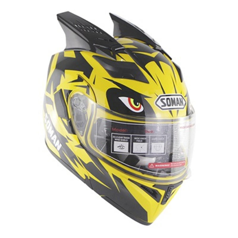 SOMAN Motorcycle Full Face Helm Dual Lens Uv-antikras met hoorn