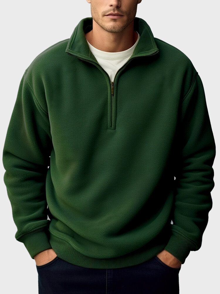 

Mens Solid Stand Collar Half Zip Fleece Casual Pullover Sweatshirts