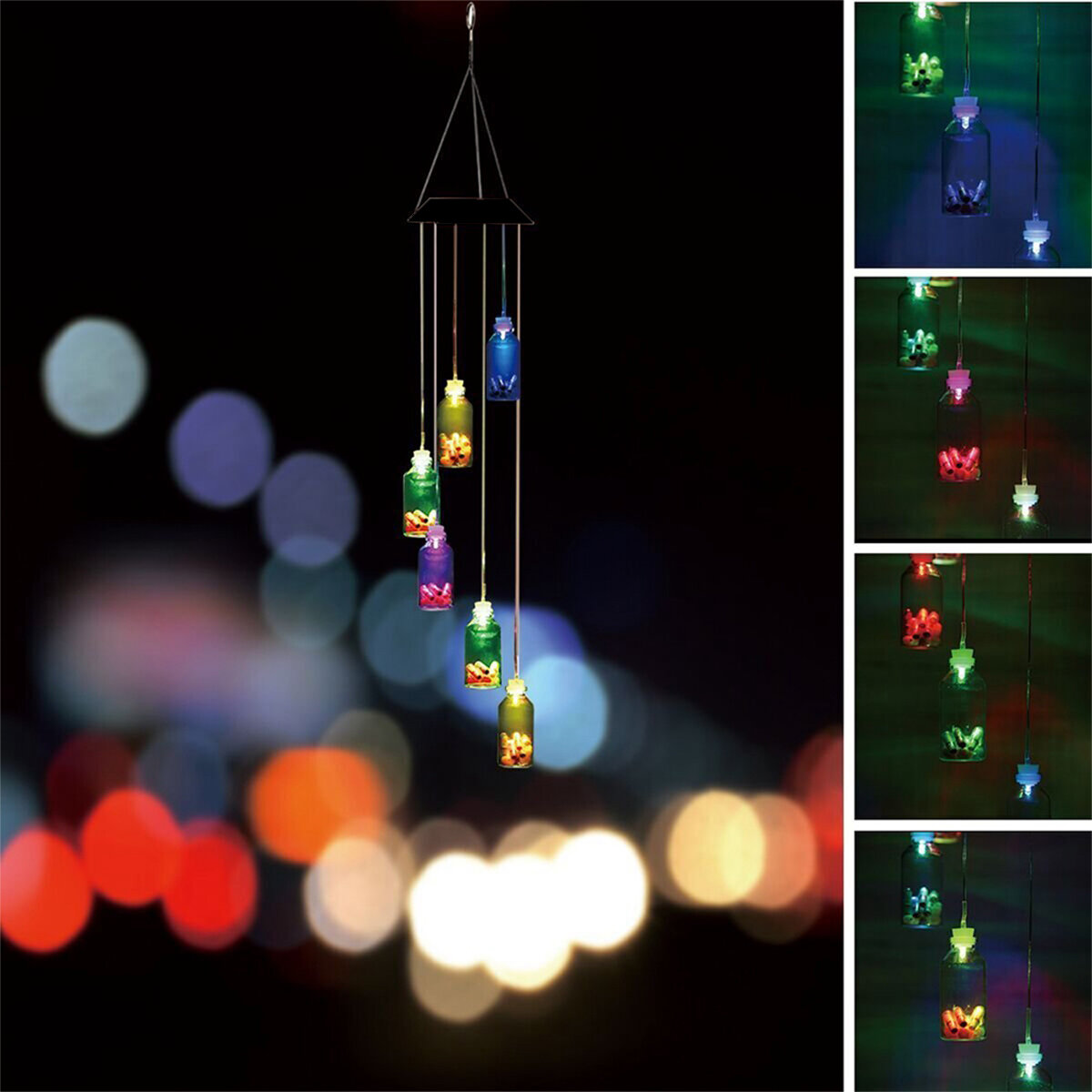 

Solar Powered LED Wishing Bottle Wind Chime Hanging Light Color Changing Lamp Garden Decor Room