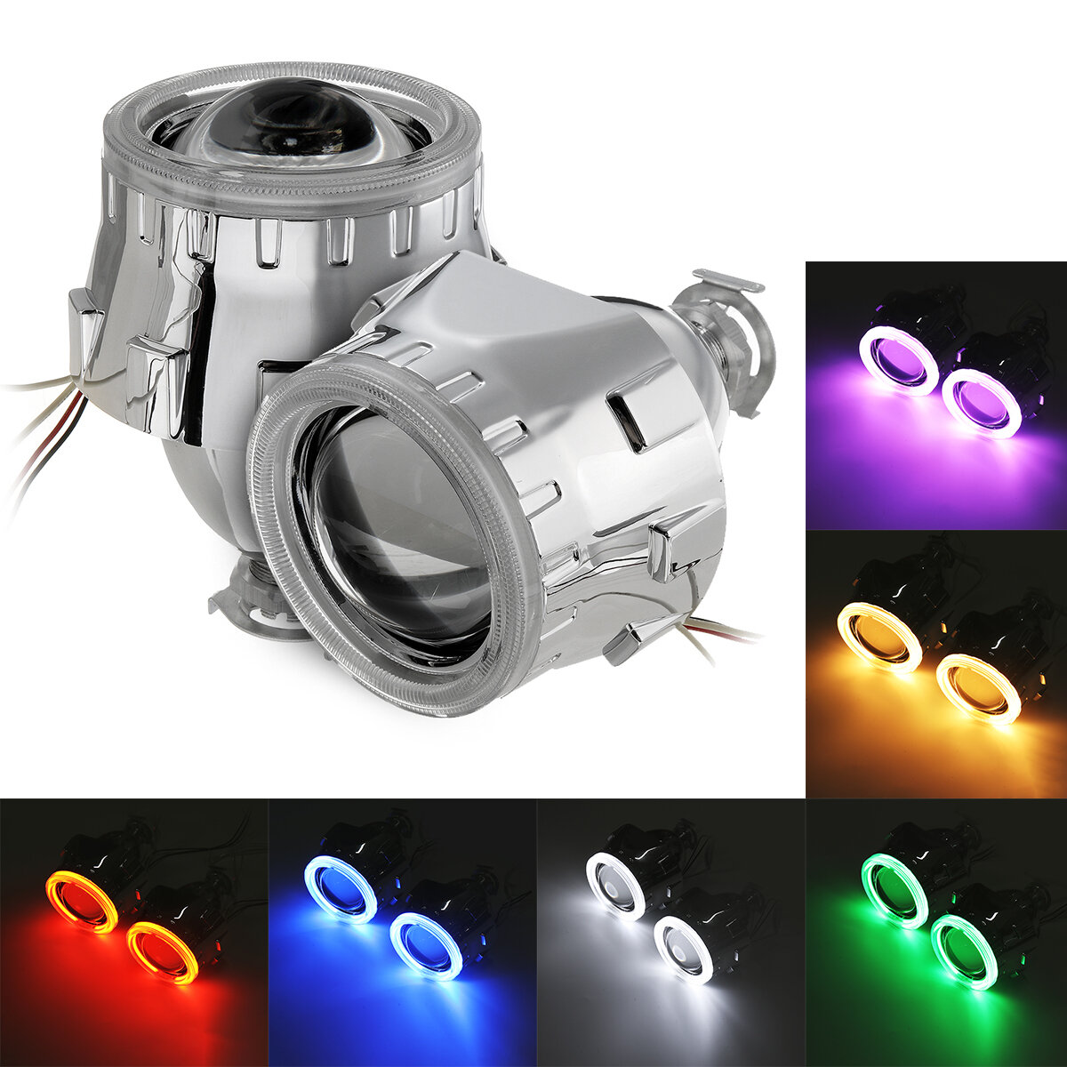 2,5-inch H1/H4/H7 Bi-xenon HID-projectorkoplampen Conversiekit met lens CCFL Angel Eyes Halo-ringlic