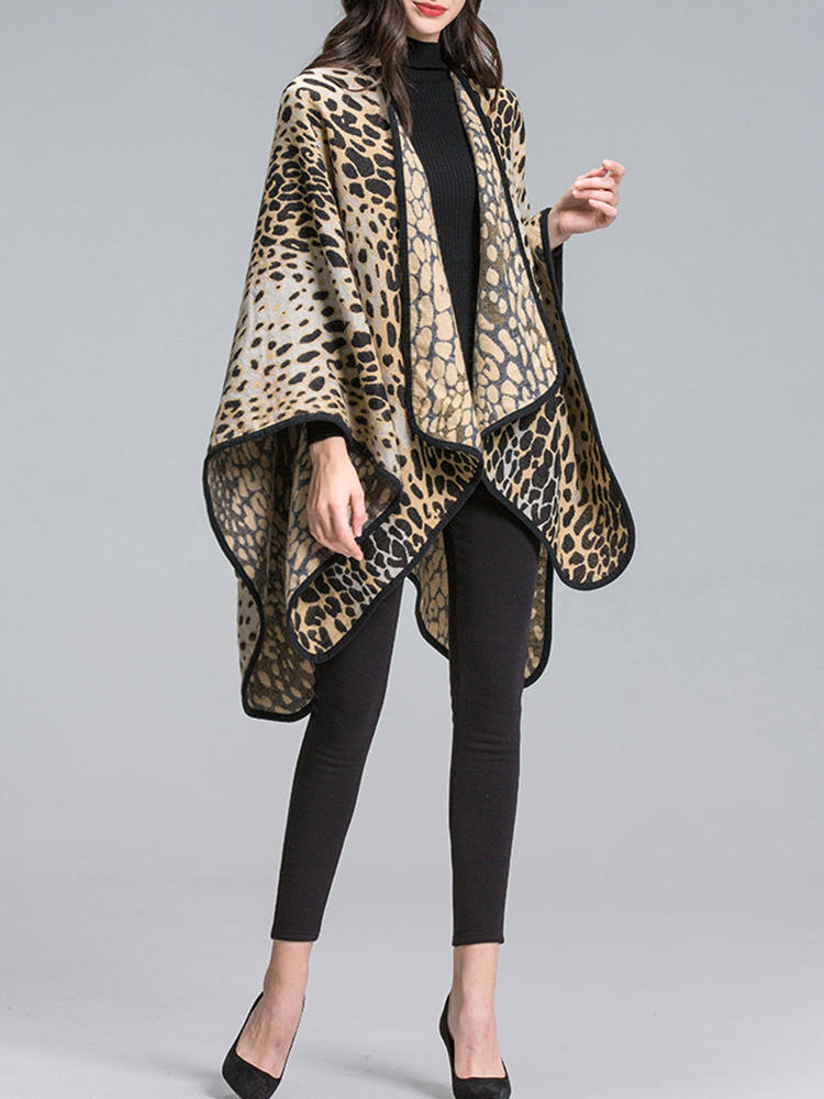 Leopard printed patchwork shawl loose casual cardigans Sale - Banggood ...