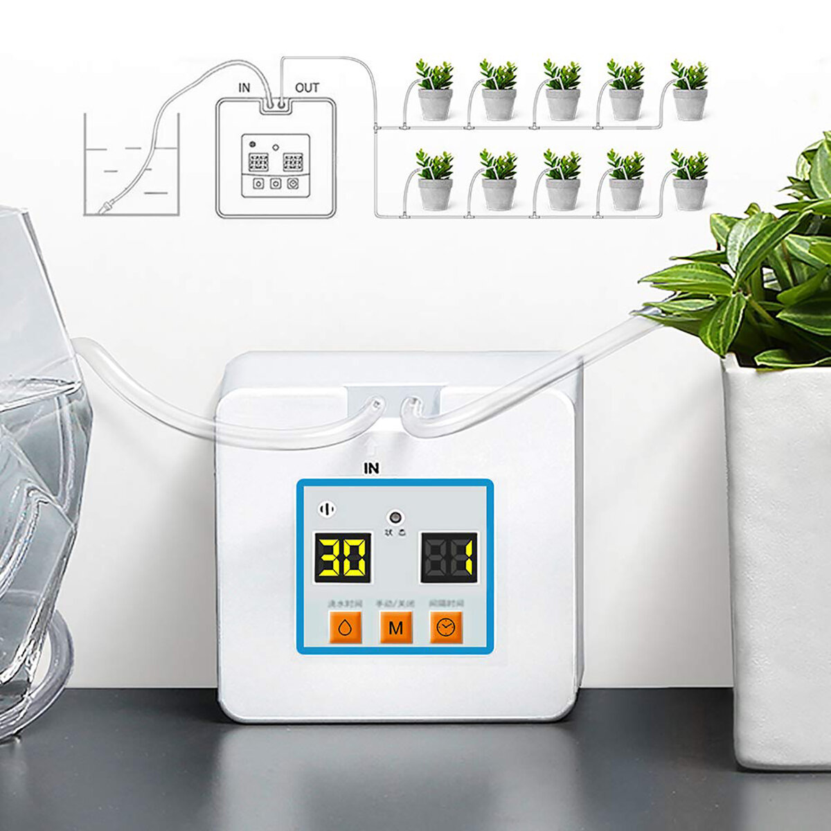 

Automatic Self Watering System Drip Irrigation Kit With Timer USB Power Operation 30-Day Programming Vacation Plant Wate