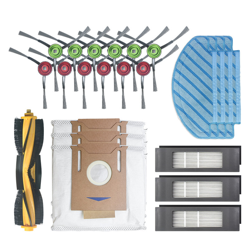 

23pcs Replacements for Ecovacs T8 Vacuum Cleaner Parts Accessories Main Brush*1 Side Brushes*12 HEPA Filters*3 Mop Cloth