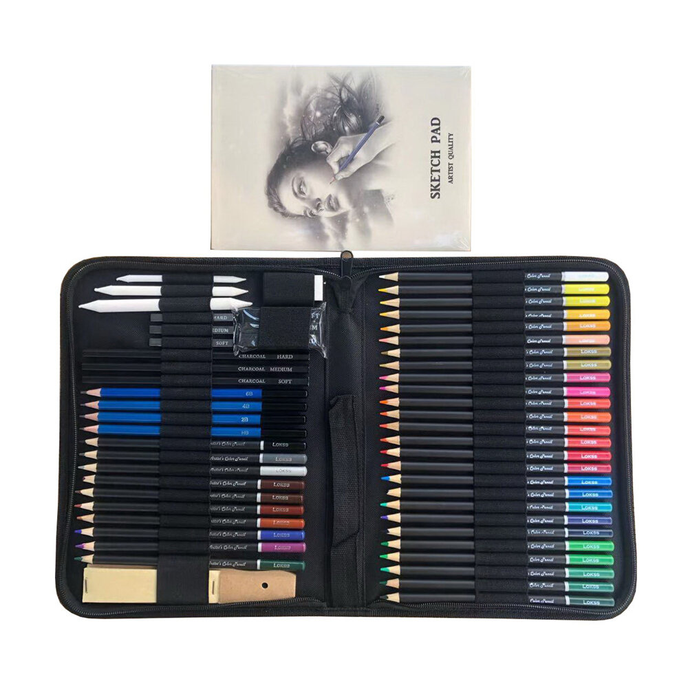55 pcs Colored Pencils Set Water Solute Metal Color Pencil With Eraser Charcoal Pencil Painting For Beginner Drawing