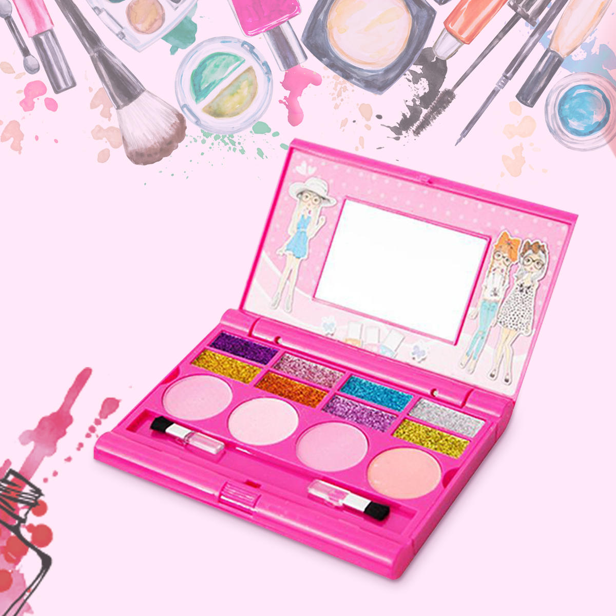 Prinses make-up set voor kinderen Cosmetische meisjes Kit miniatuur oogschaduw Lipgloss Blushes scho