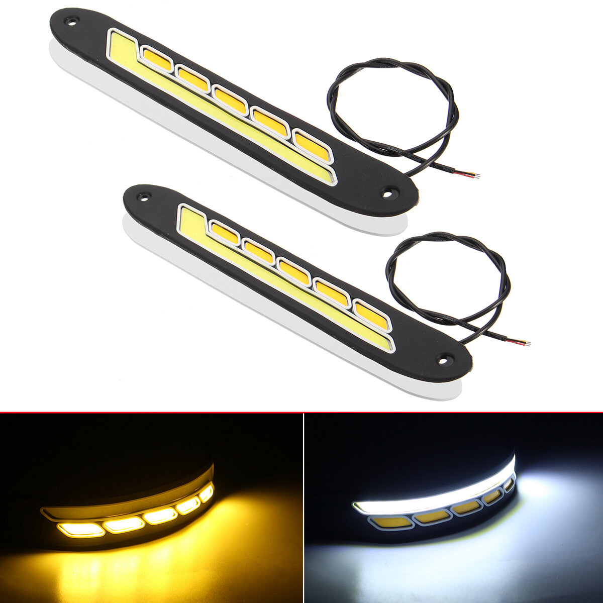 2 stuks 12 V COB LED Auto DRL Dagrijverlichting Strip Geel & Wit Dual Kleur Richtingaanwijzer Fog Da
