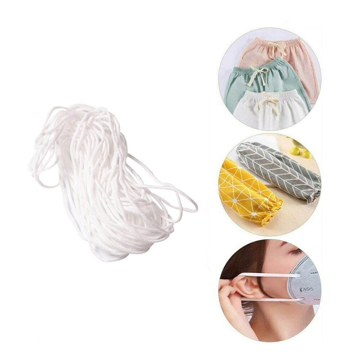 

3mm Round Shape White Mask Ear Strap Elastic Band Cover Rope for Face Decoration